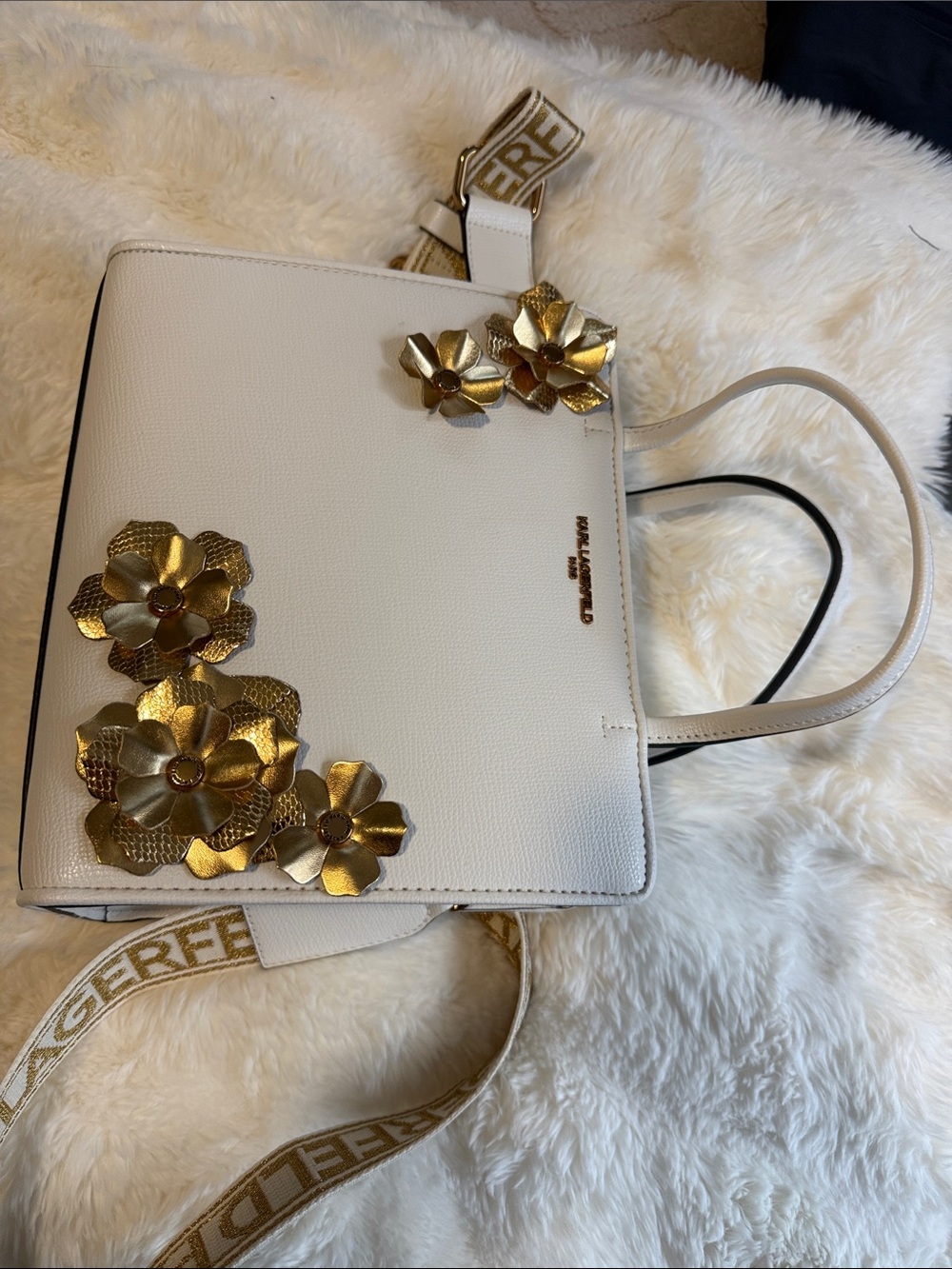Karl Lagerfeld White Paris Graphic Shoulder Tote with Multicolor Accents